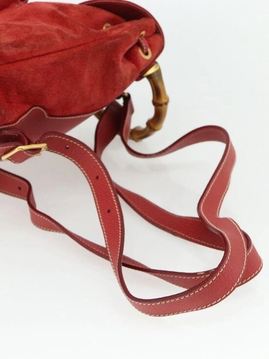 GUCCI Bamboo Backpack Suede Red Gold 003 2058 0030 Auth 175586 main image 12